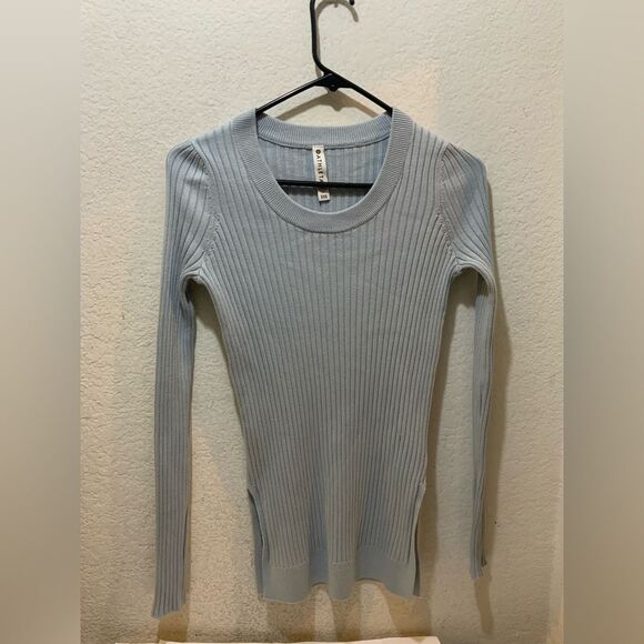 Athleta Glacial Blue Lincoln Park Ribbed Crew Neck Side Slit Sweater XXS - Picture 3 of 8